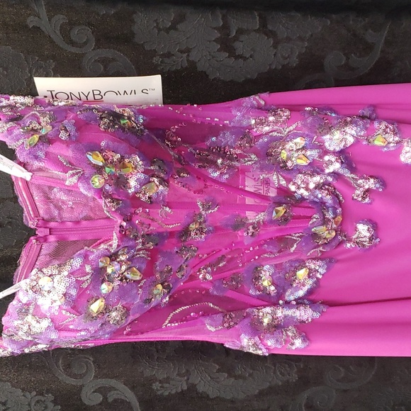 Tony Bowls Paris Sheer Bodice Prom Dress 114736 Fuchsia - Picture 5 of 8